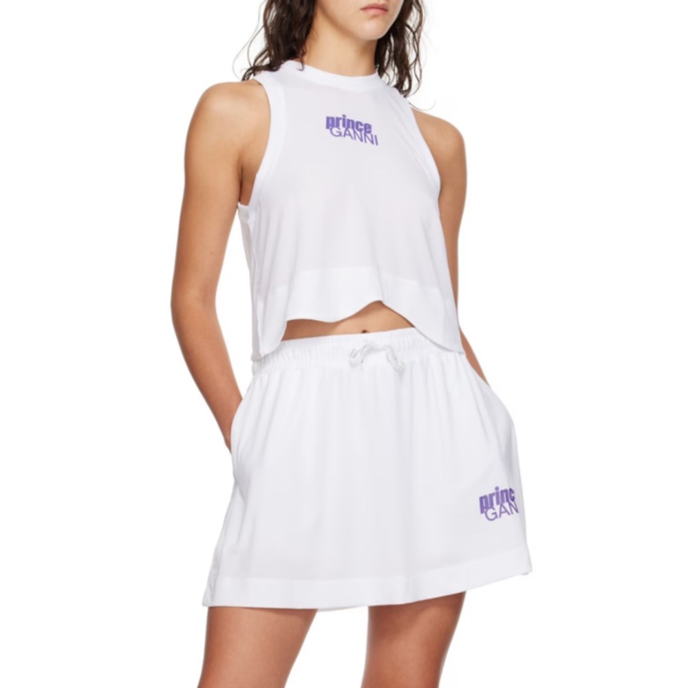 Ganni Prince Collaboration White Tennis Set Skirt (XXS) and Top (XS) BNWT